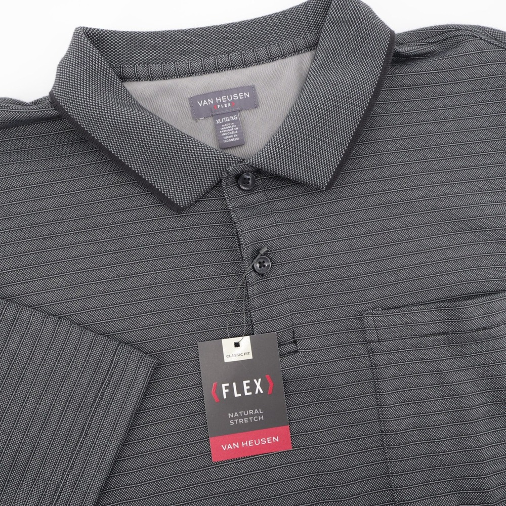 NEW Van Heusen Flex Natural Stretch Striped Polo Shirt‎ Gray Mens XL